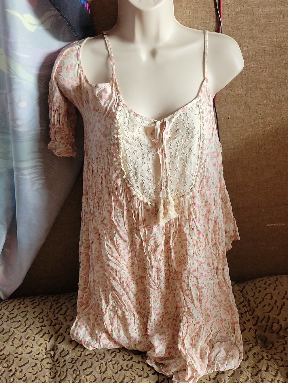 Rewind Cream & Pink Floral Lace-Front Slip Dress